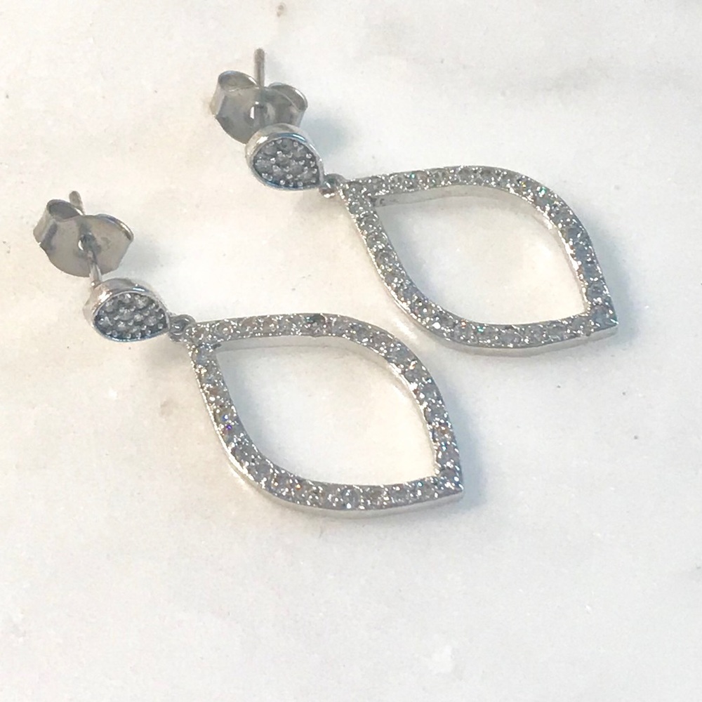 Teardrop Post CZ’s Set in Silver Earrings - Picture 6 of 12